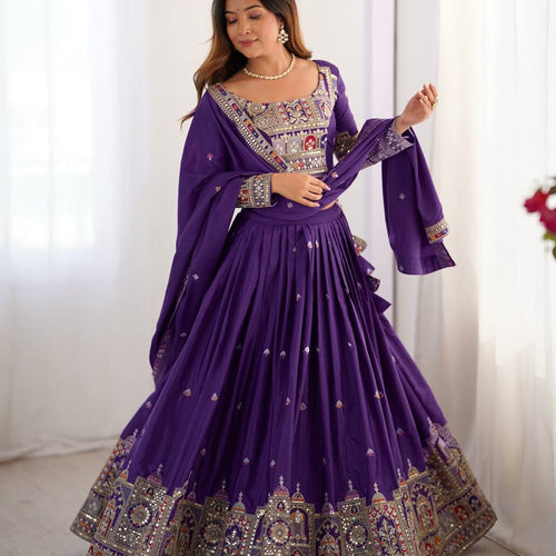 Purple Color Heavy Thread with Sequins Work  Designer Lehenga Choli