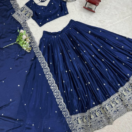 Navy Blue Color Heavy Thread with Sequins Work  Designer Lehenga Choli