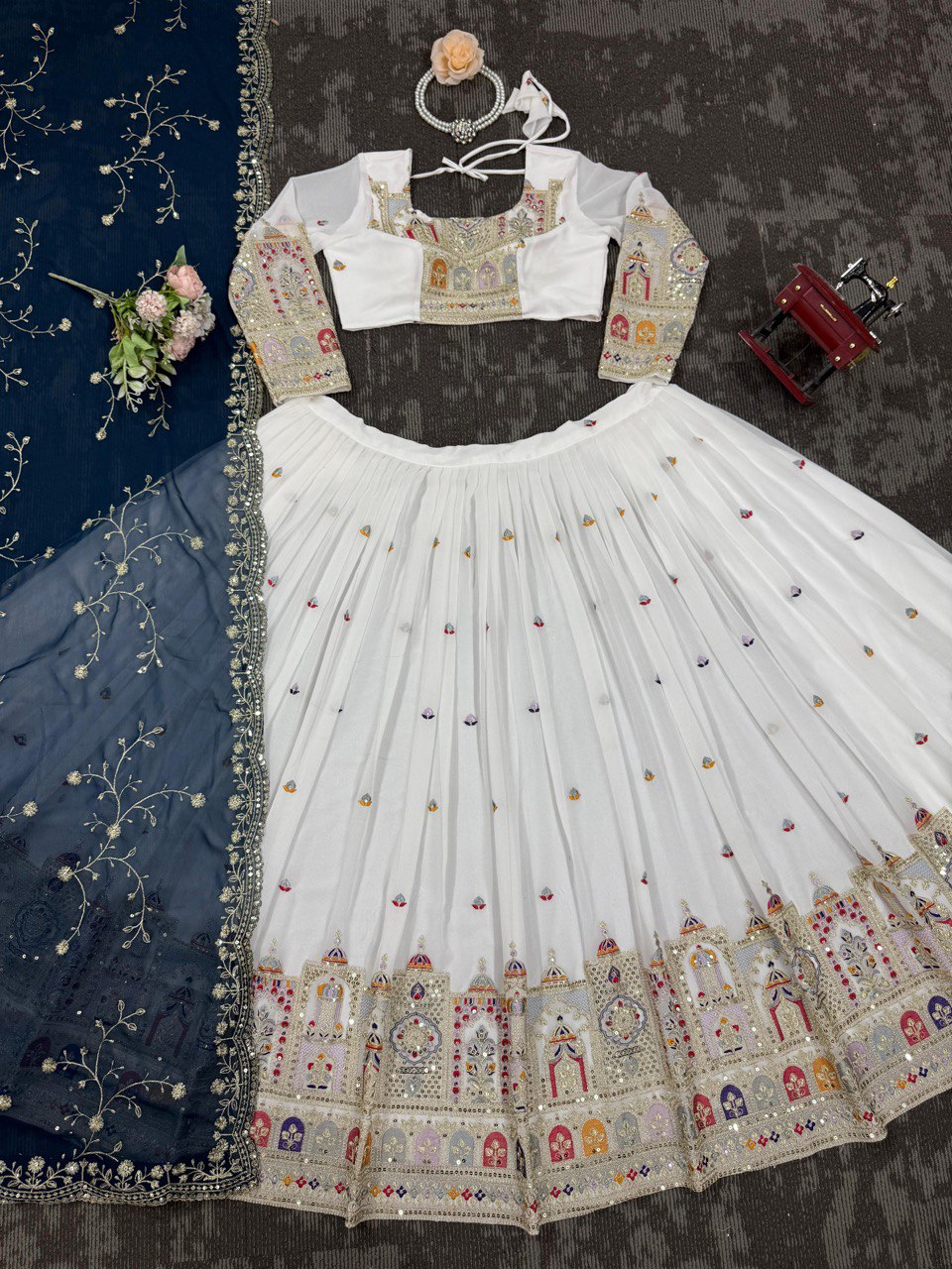 White Color Heavy Thread with Sequins Work  Designer Lehenga Choli
