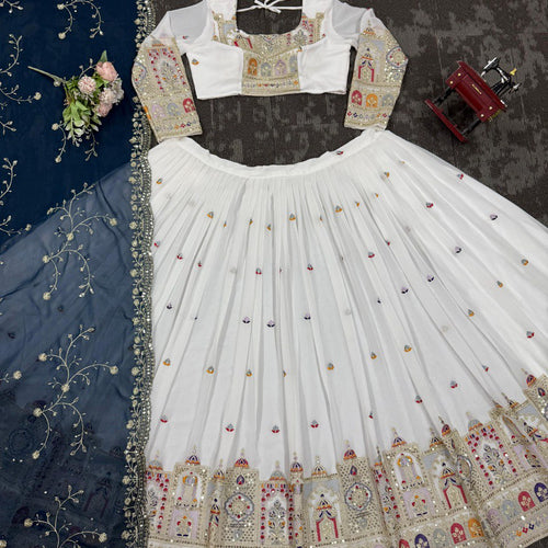 White Color Heavy Thread with Sequins Work  Designer Lehenga Choli