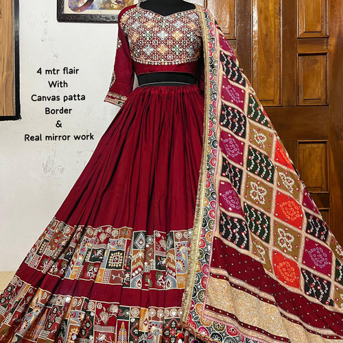 Red Color Mirror Work Digital Printed Lehenga Choli