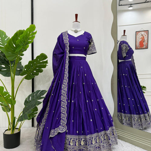 Purple Color Heavy Thread with Sequins Work  Designer Lehenga Choli