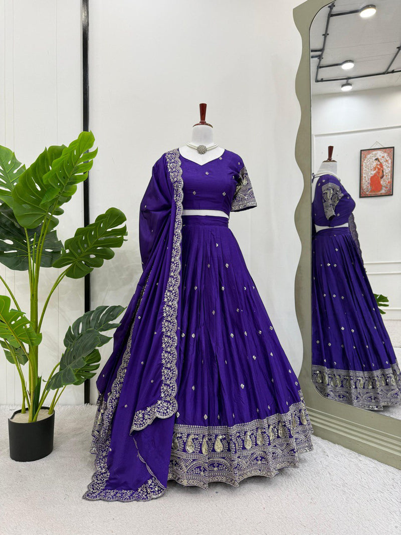 Purple Color Heavy Thread with Sequins Work  Designer Lehenga Choli