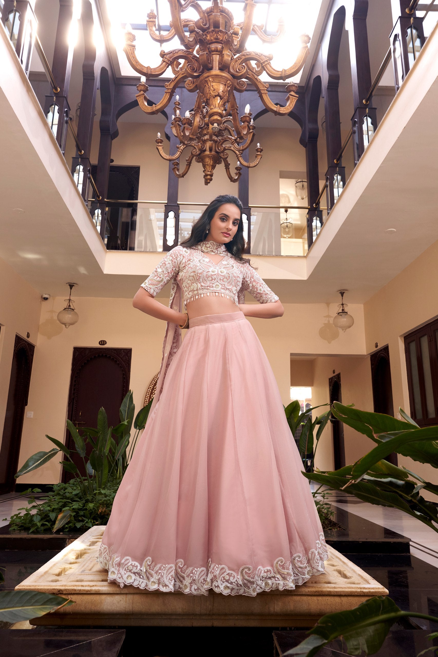 Baby Pink Color Sequins with Embroidery Work  Designer Lehenga Choli