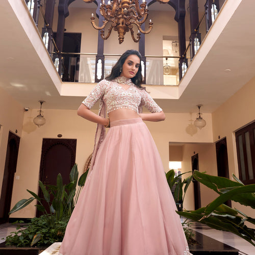 Baby Pink Color Sequins with Embroidery Work  Designer Lehenga Choli