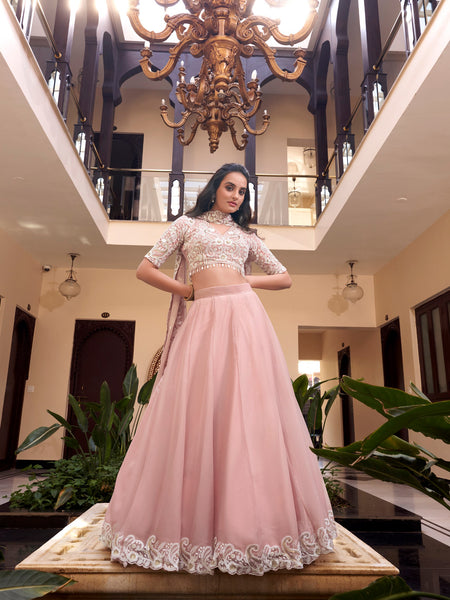 Baby Pink Color Sequins with Embroidery Work  Designer Lehenga Choli