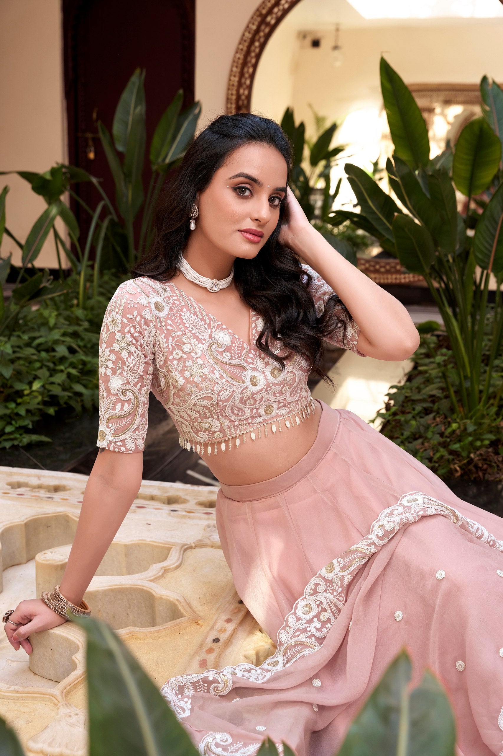 Baby Pink Color Sequins with Embroidery Work  Designer Lehenga Choli