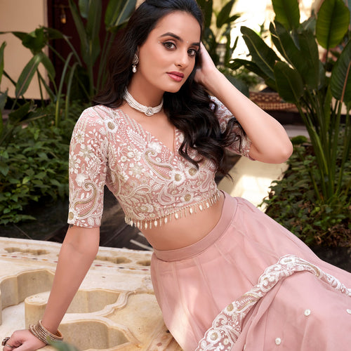 Baby Pink Color Sequins with Embroidery Work  Designer Lehenga Choli