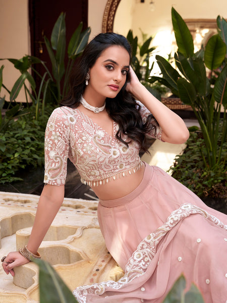 Baby Pink Color Sequins with Embroidery Work  Designer Lehenga Choli