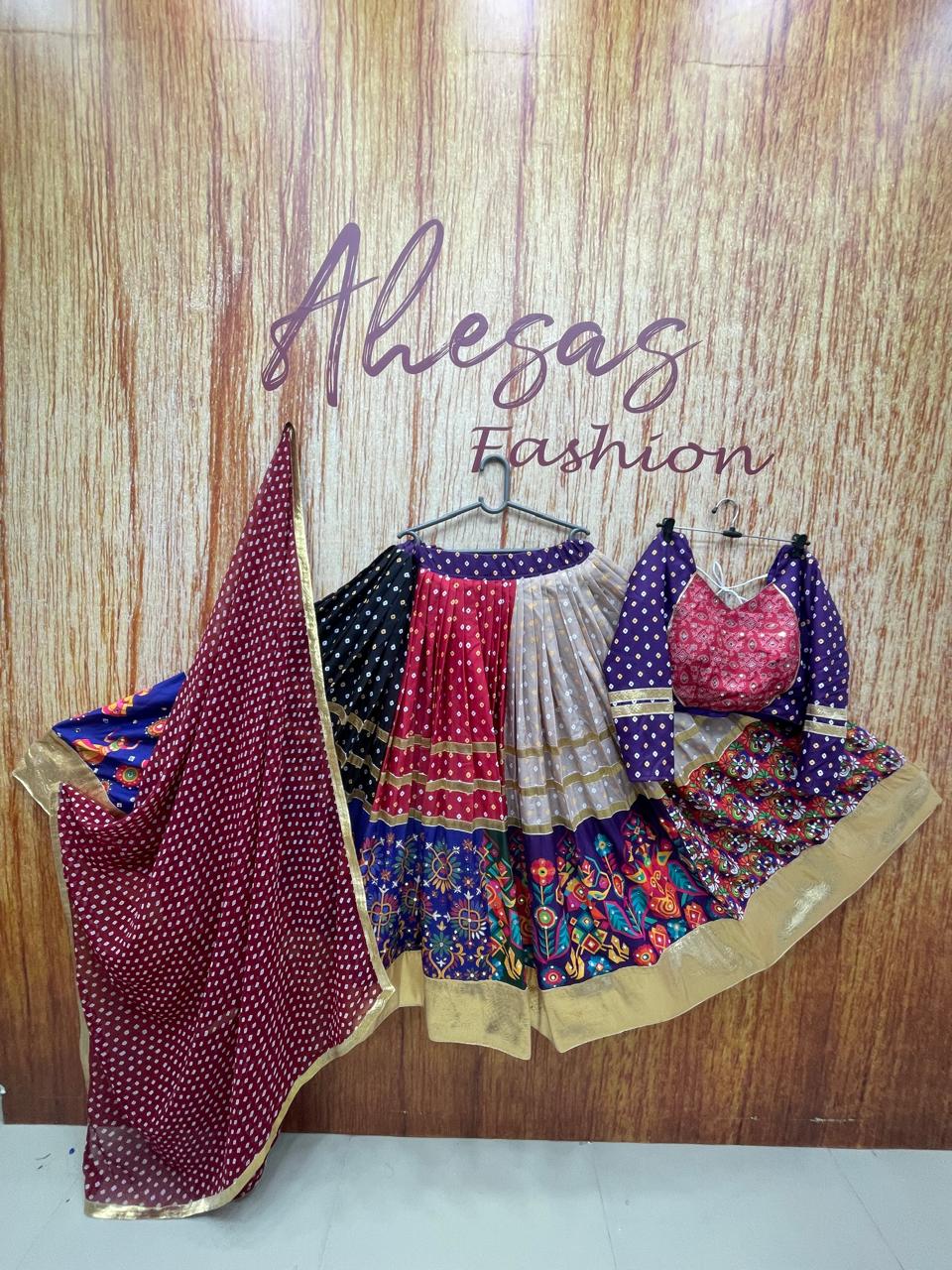 Multi Bandhani Printed Mirror Work Navratri Lehenga Choli