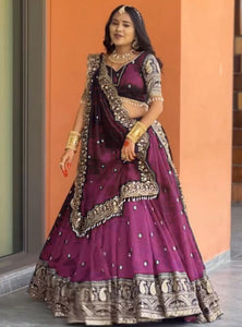 Dark Pink Color Heavy Thread with Sequins Work  Designer Lehenga Choli
