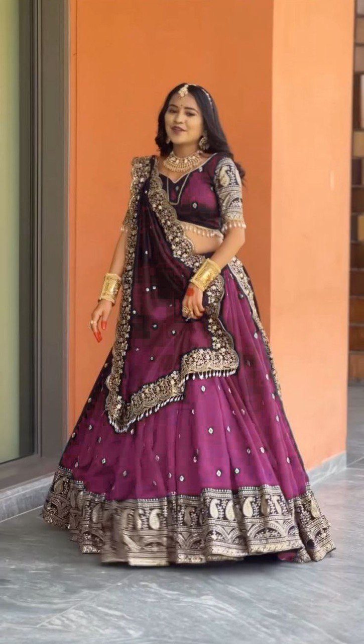 Dark Pink Color Heavy Thread with Sequins Work  Designer Lehenga Choli