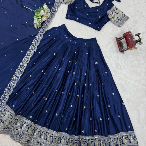 Navy Blue Color Heavy Thread with Sequins Work  Designer Lehenga Choli
