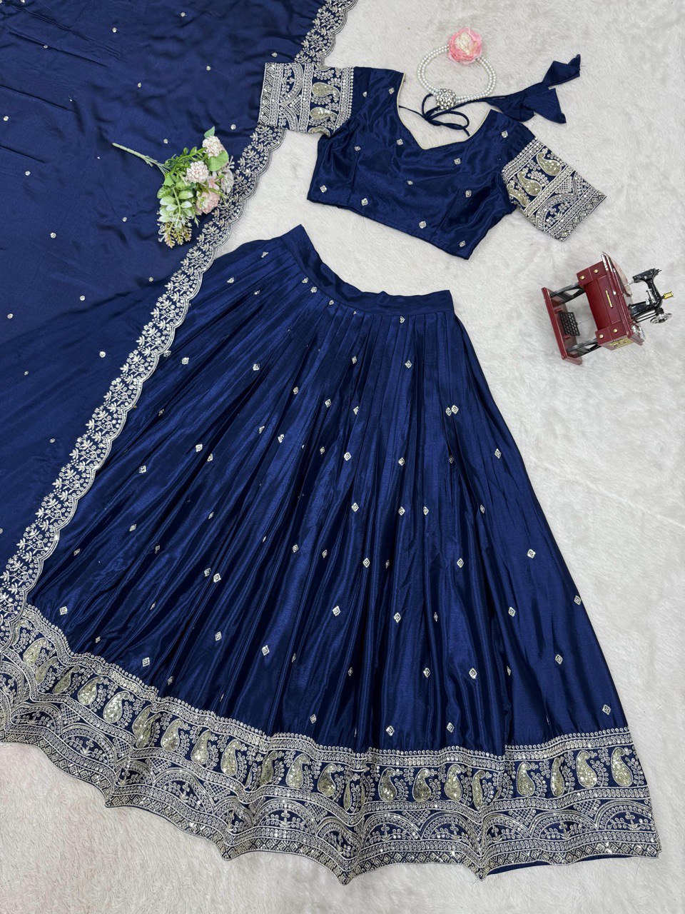 Navy Blue Color Heavy Thread with Sequins Work  Designer Lehenga Choli