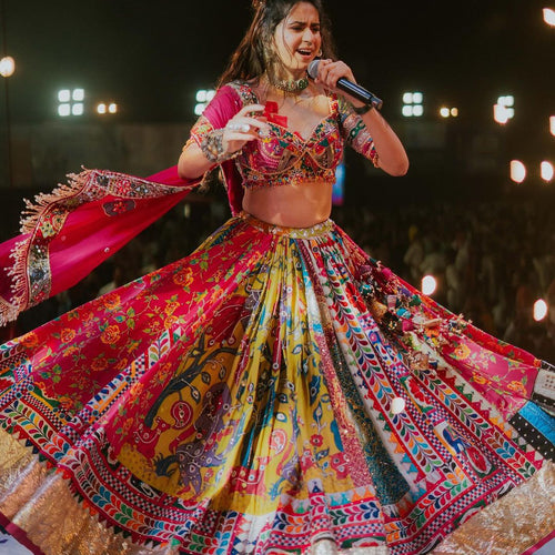 Kinjal Dave Wear Designer Real Mirror Work Muslin Fabric Printed Replica Chaniya Choli