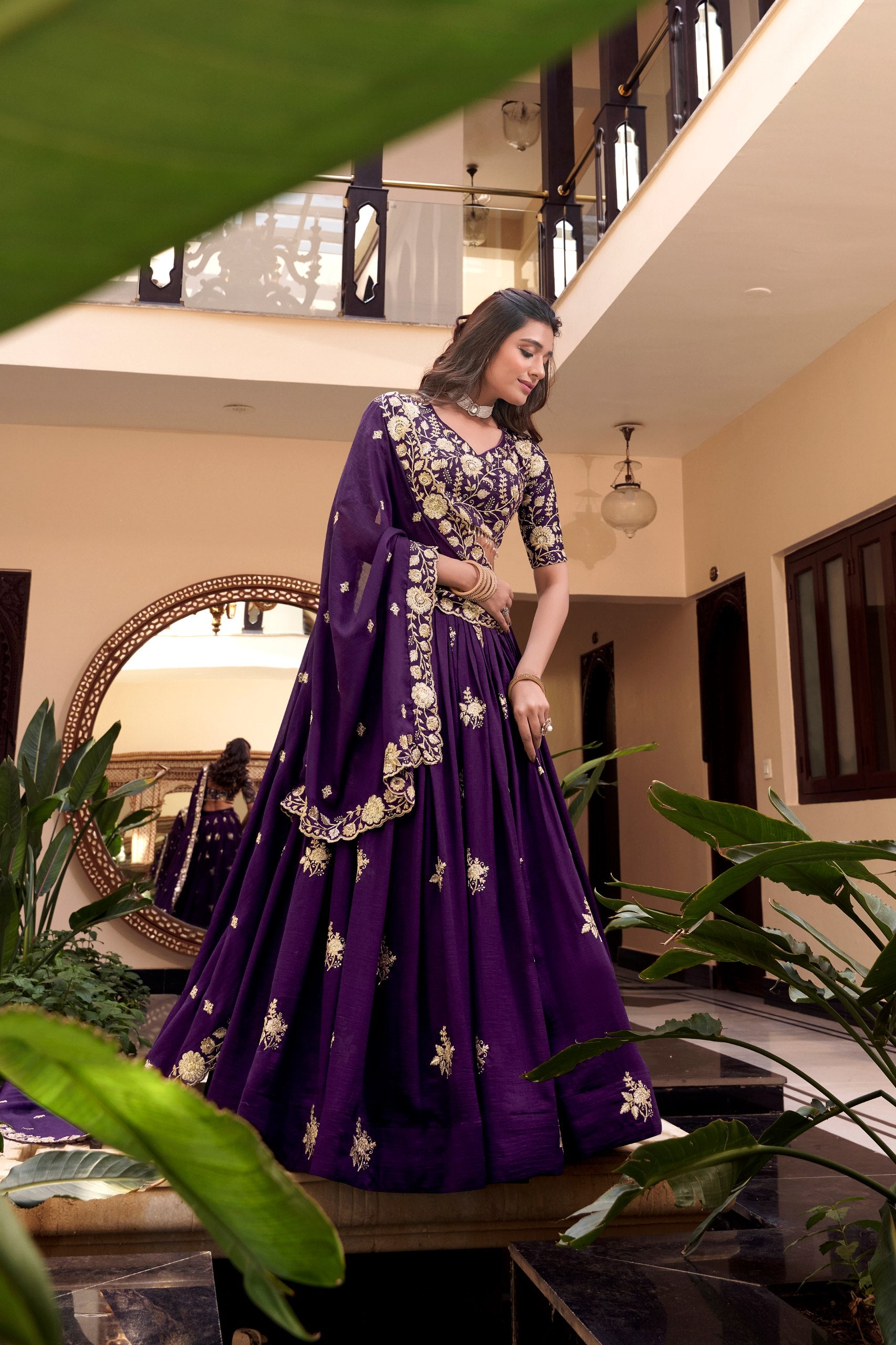 Dark Purple Color Sequins with Embroidery Work  Designer Lehenga Choli
