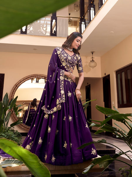 Dark Purple Color Sequins with Embroidery Work  Designer Lehenga Choli