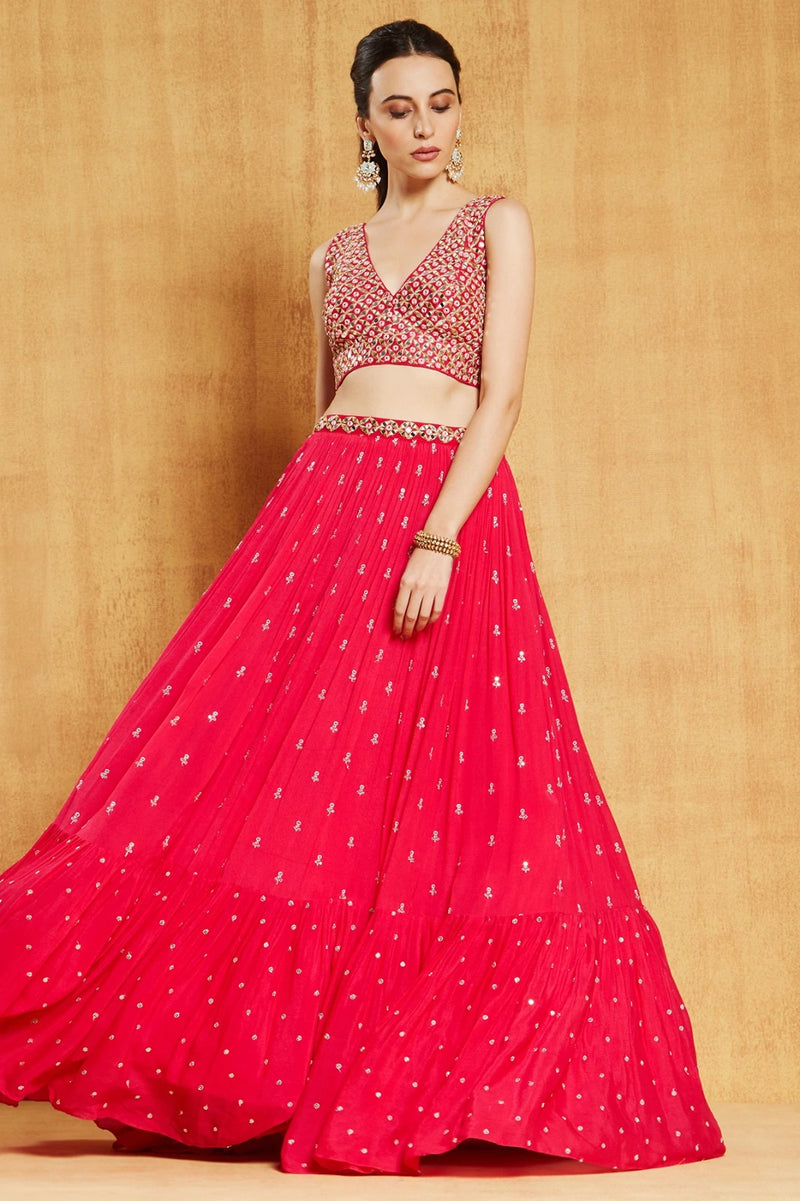 Red Color Party Wear Georgette Designer Lehenga Choli for Women