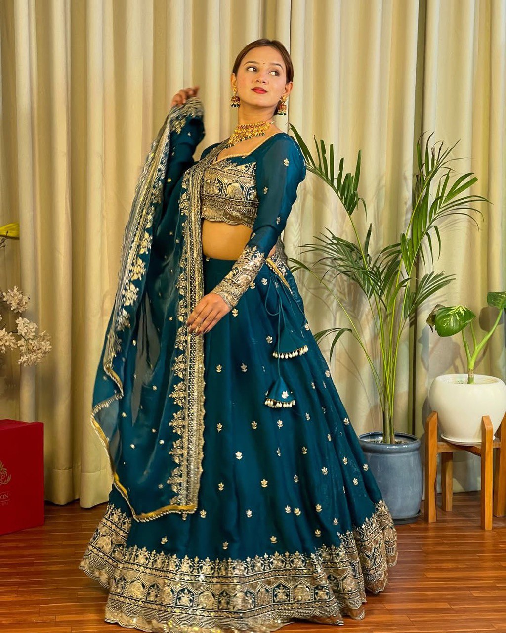 Blue Color Heavy Thread with Sequins Work  Designer Lehenga Choli