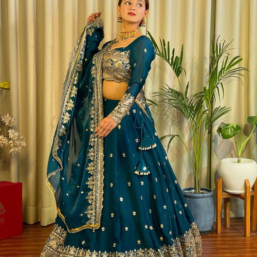 Blue Color Heavy Thread with Sequins Work  Designer Lehenga Choli