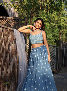 Blue Color Sequins with Thread Embroidery Work Designer Lehenga Choli