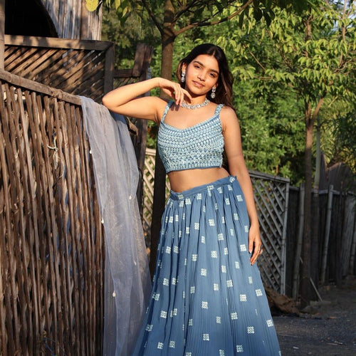 Blue Color Sequins with Thread Embroidery Work Designer Lehenga Choli