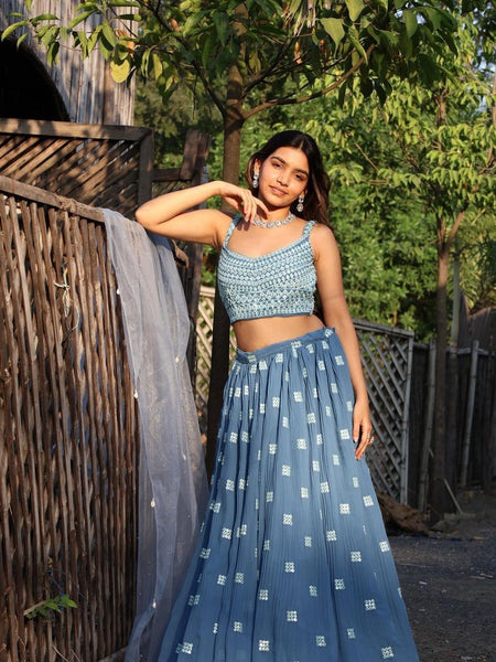 Blue Color Sequins with Thread Embroidery Work Designer Lehenga Choli