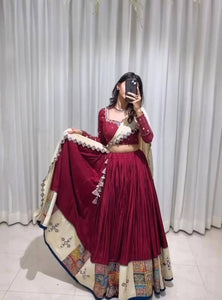 Rani Pink Color Rayon Digital Printed Mirror Work Lehenga Choli