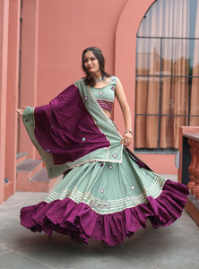 Purple-Green Color Hand Work Mirror Work Navratri Lehenga Choli