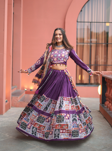 Purple Color Digital Printed Mirror Work Navratri Lehenga Choli