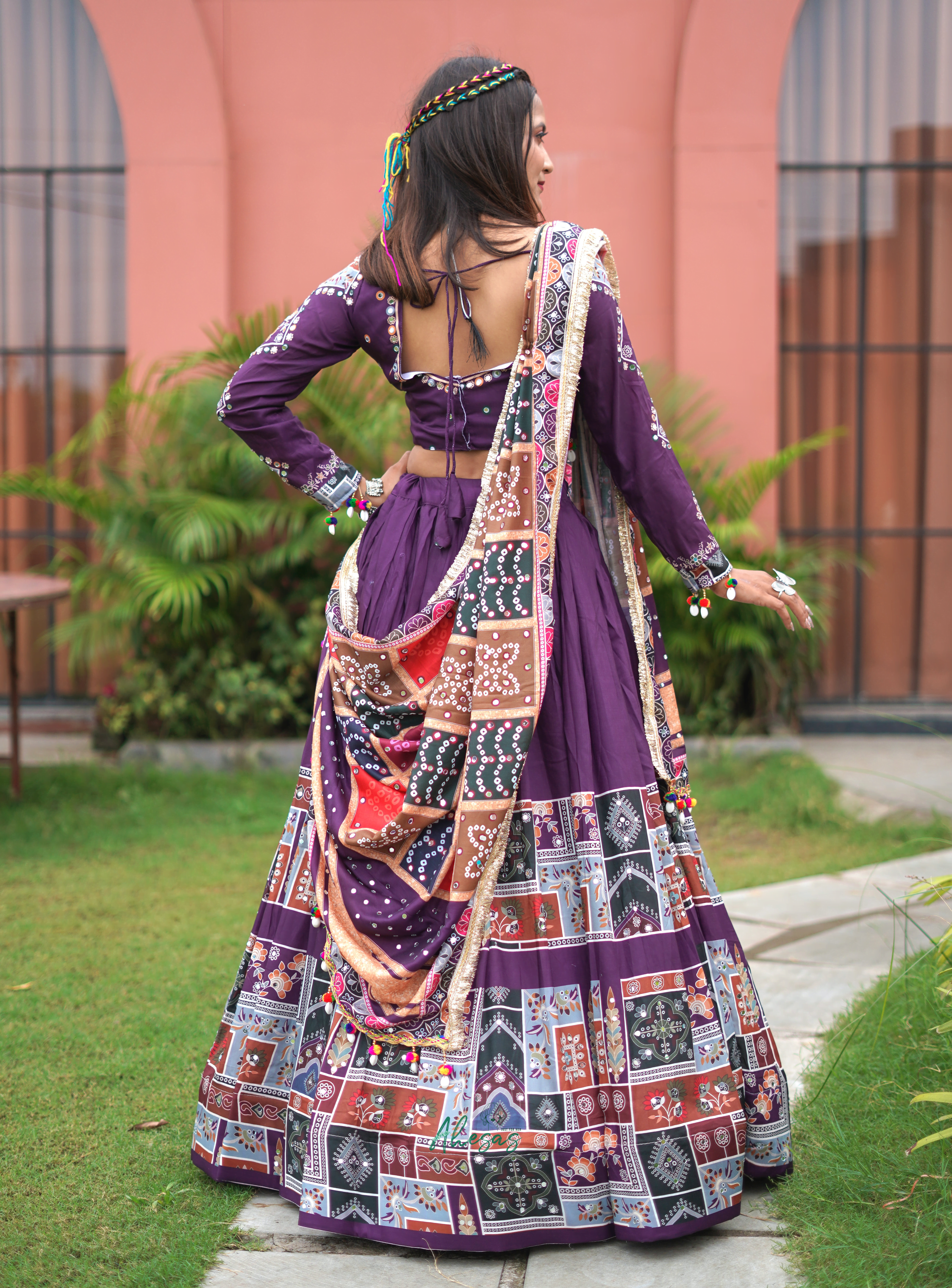 Purple Color Digital Printed Mirror Work Navratri Lehenga Choli