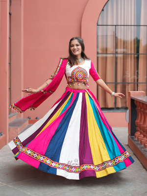 Multi Color Designer Gamthi Work Rady to Wear Navratri Lehenga Choli