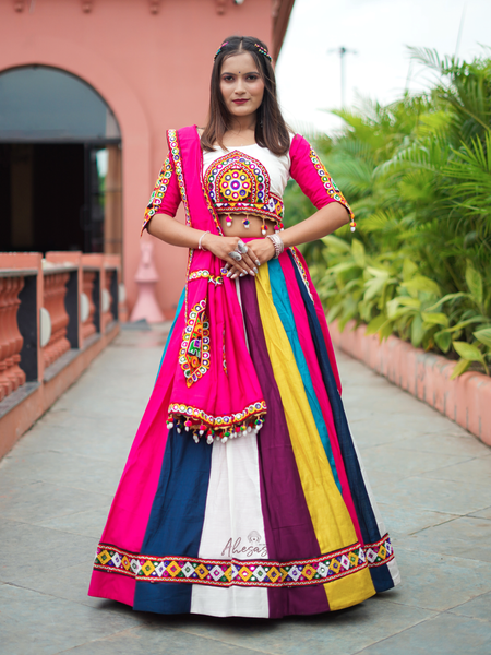 Multi Color Designer Gamthi Work Rady to Wear Navratri Lehenga Choli