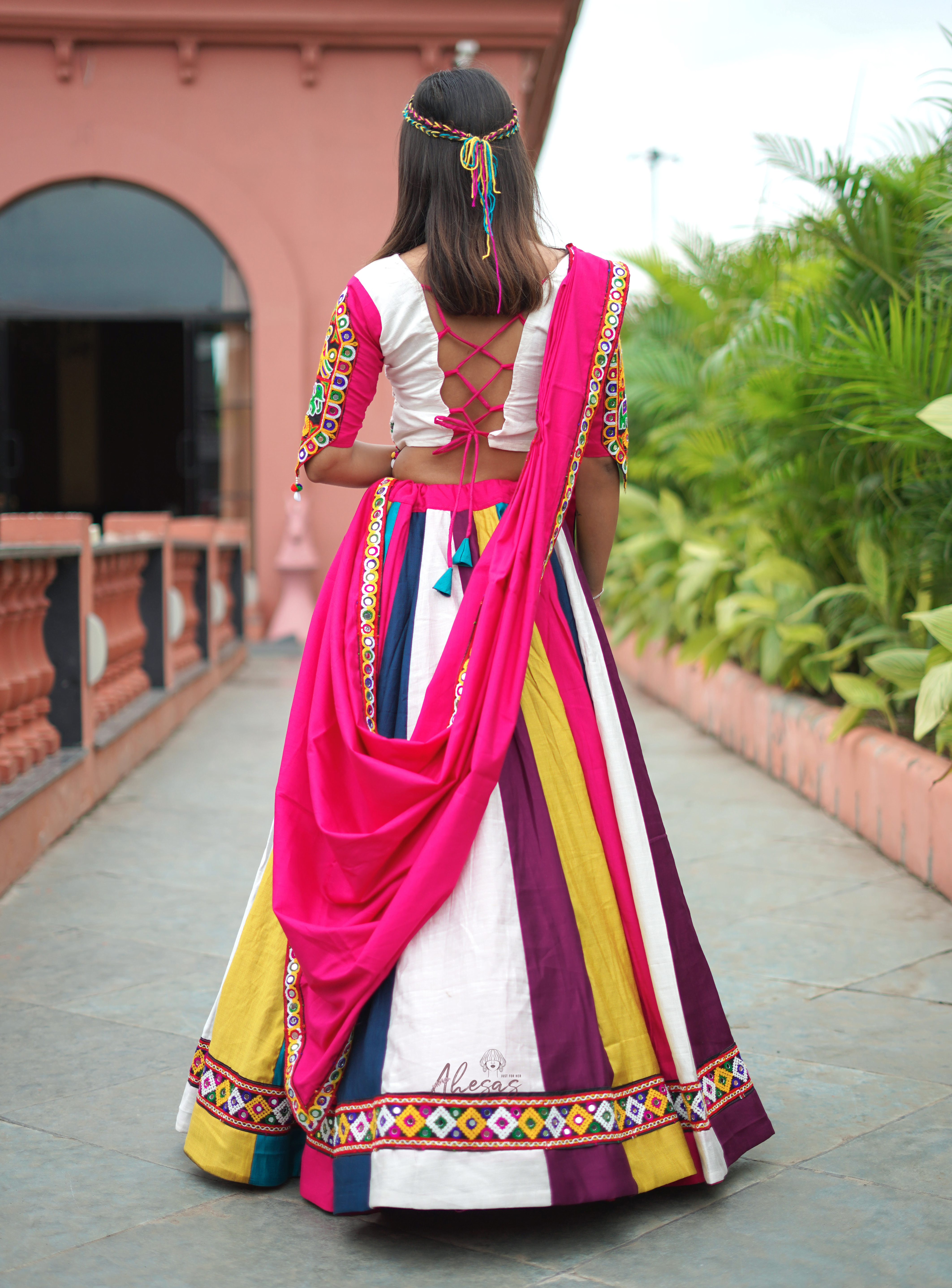 Multi Color Designer Gamthi Work Rady to Wear Navratri Lehenga Choli