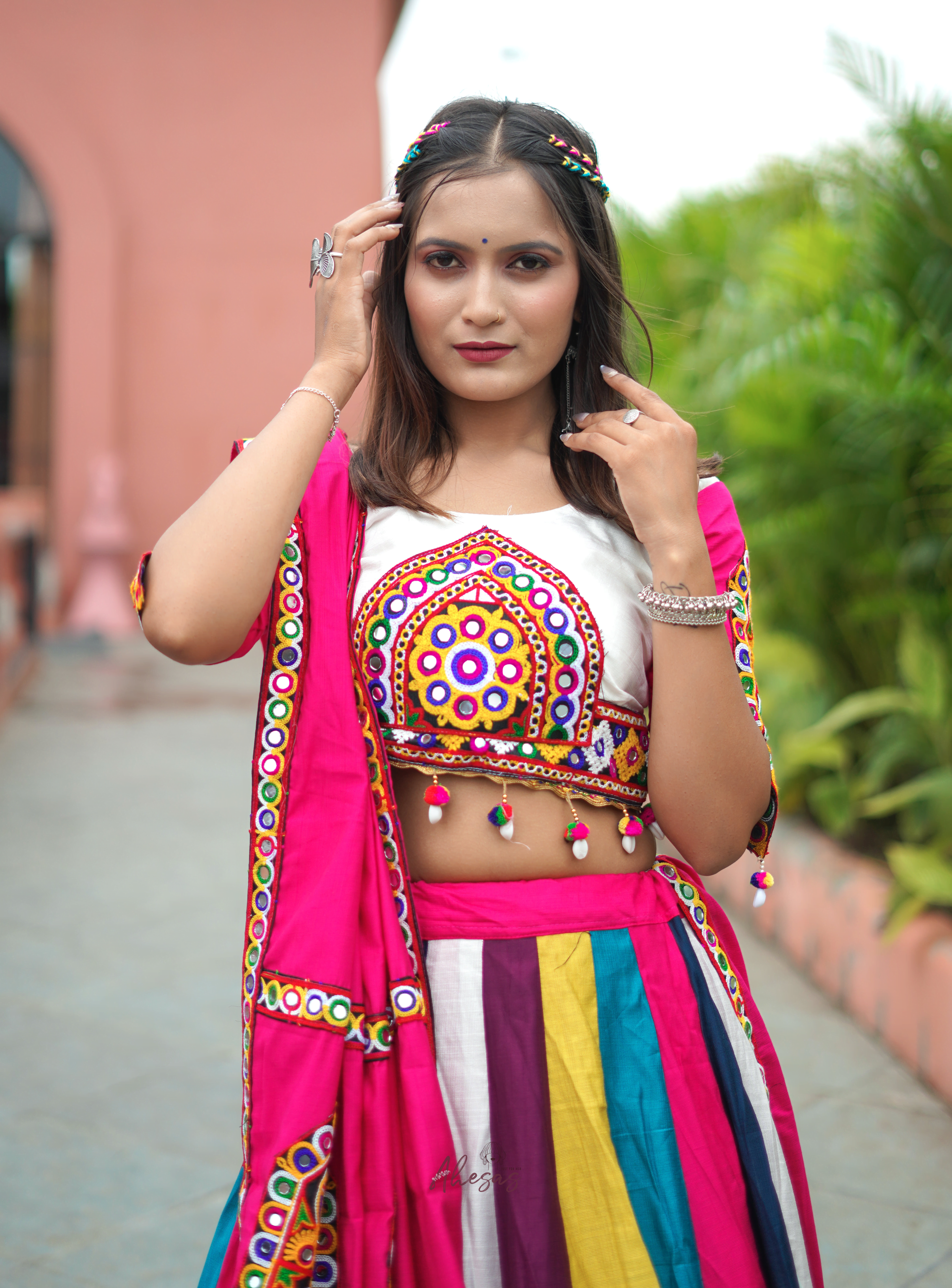 Multi Color Designer Gamthi Work Rady to Wear Navratri Lehenga Choli