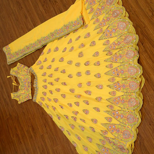 Yellow Color Designer Embroidery Sequins Work Trendy Lehenga Choli