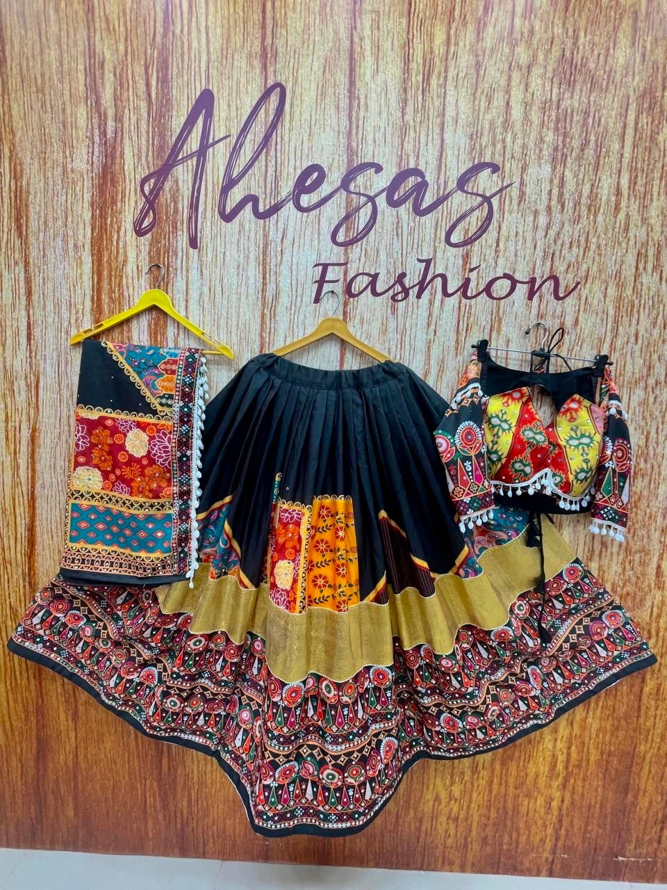 Black Color Digital Printed Mirror Work Chaniya Choli