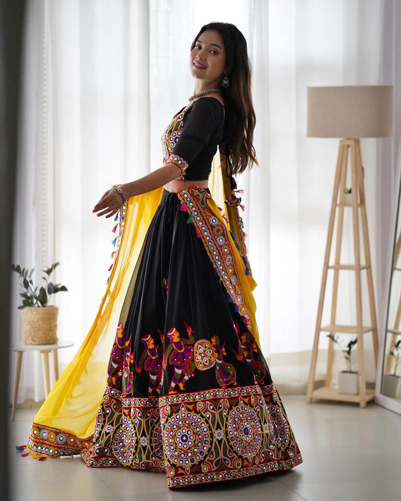 Black Color Georgette And Embroidery Work Premium Navratri Collection Lehengas - Ahesas