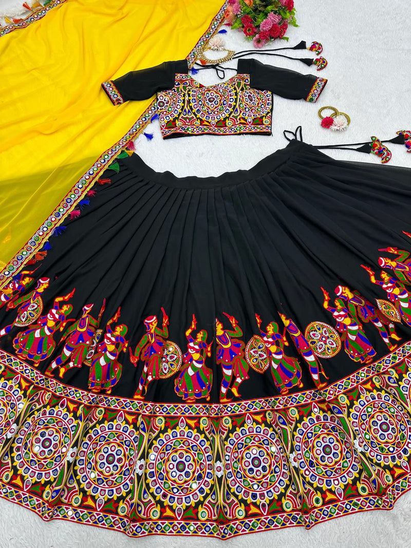 Black Color Georgette And Embroidery Work Premium Navratri Collection Lehengas - Ahesas