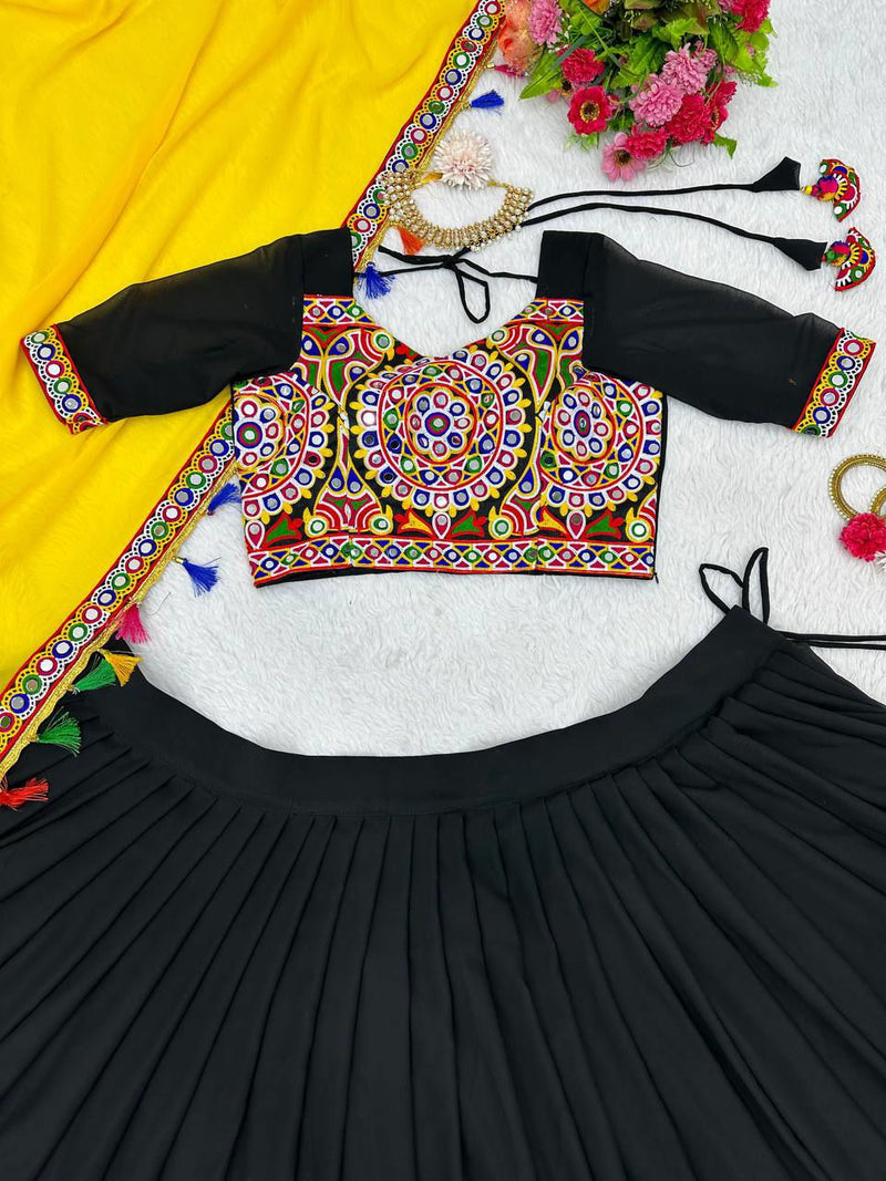 Black Color Georgette And Embroidery Work Premium Navratri Collection Lehengas - Ahesas