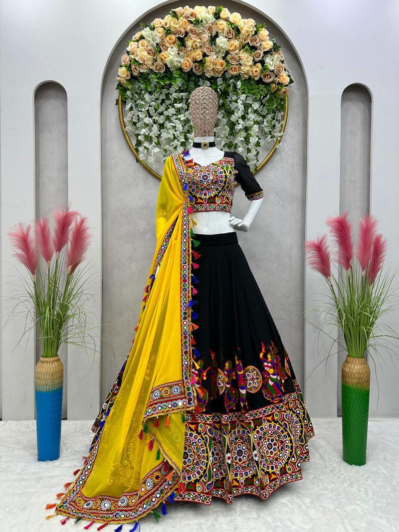 Black Color Georgette And Embroidery Work Premium Navratri Collection Lehengas - Ahesas