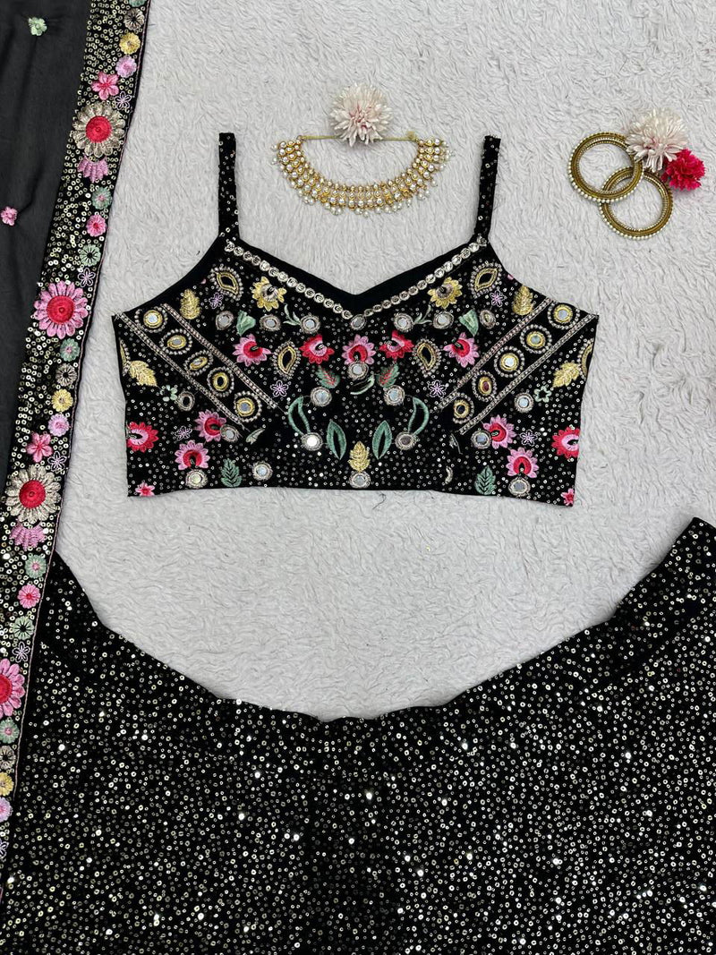 Black Color Heavy Sequence & Embroidery Work Wedding Special Lehenga Set - Ahesas