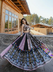 Black Color Muslin Cotton With Digital Print Real Mirror Navratri  Special Lehenga Choli Set - Ahesas