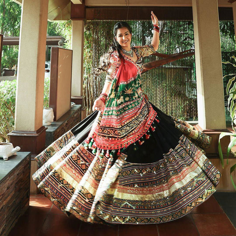 Black Color Muslin Cotton With Digital Print Real Mirror Work Designer Navratri  Special Lehenga Choli Set - Ahesas