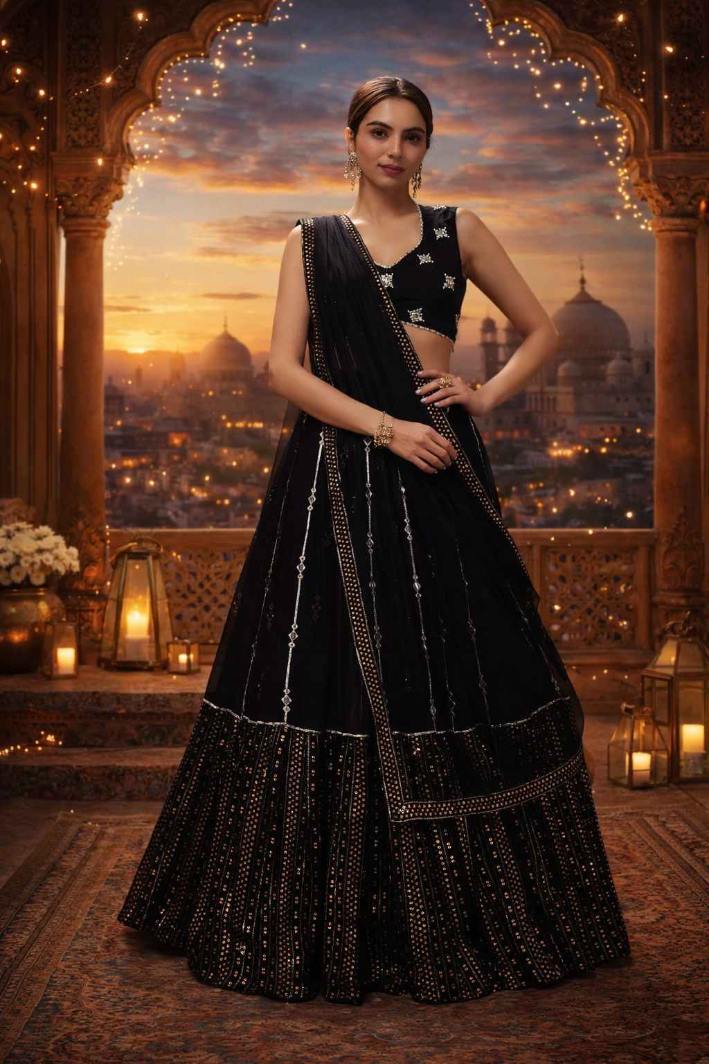 Black Georgette Trendy Sequence Work Party Wear Designer Lehenga Choli
