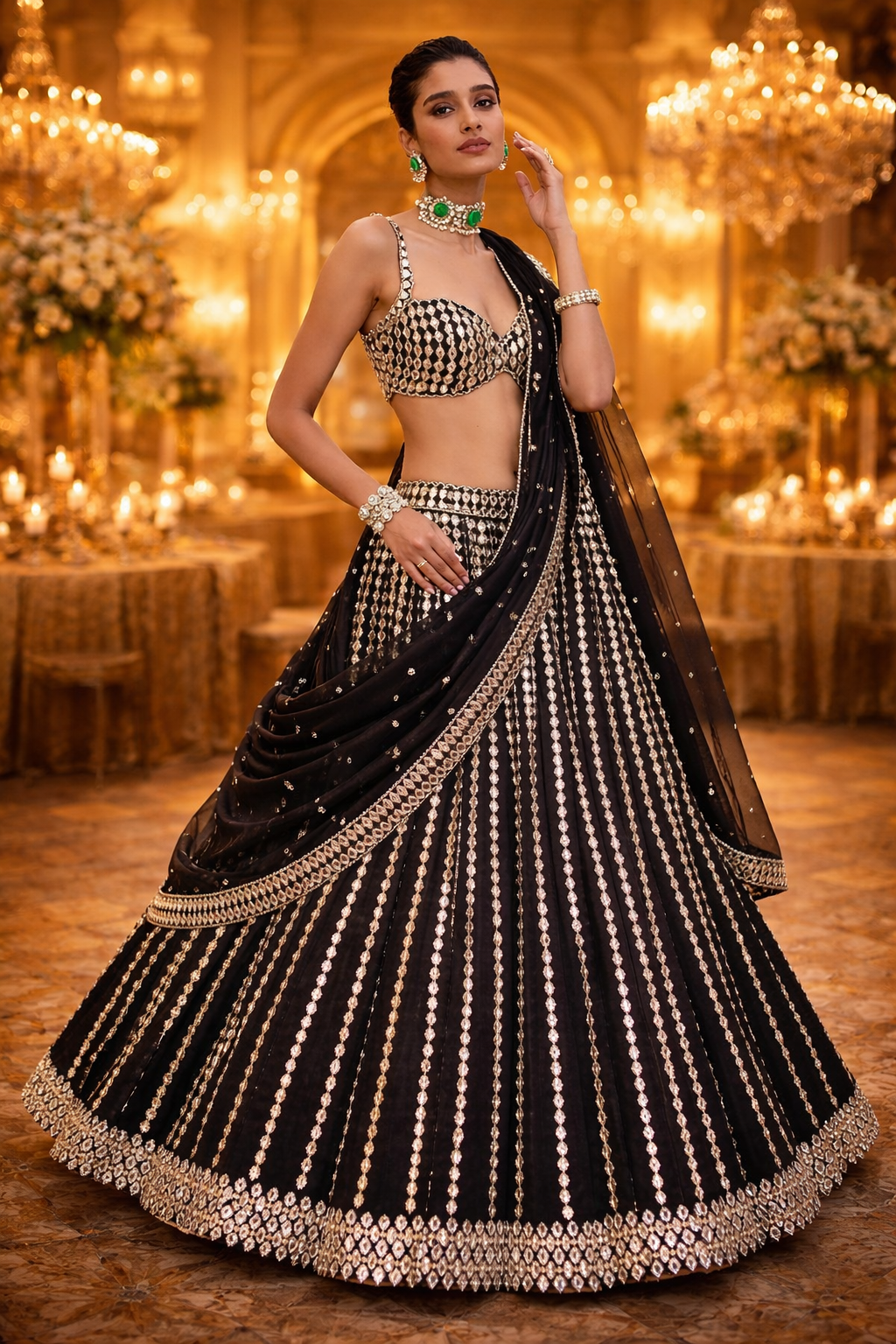 Black Wedding Wear Embroidered Designer Party Wear Organza Silk Lehenga Choli