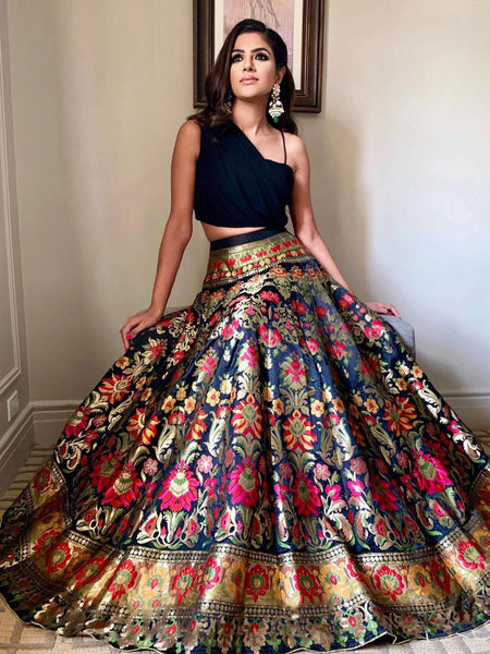 Black Party Wear Banarasi Weaving Designer Party Wear Lehenga - Ahesas