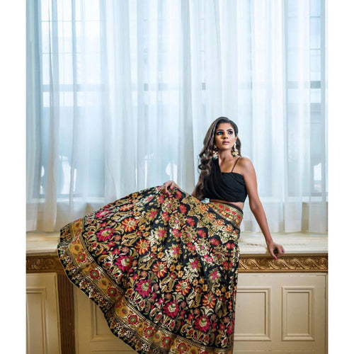 Black Party Wear Banarasi Weaving Designer Party Wear Lehenga - Ahesas