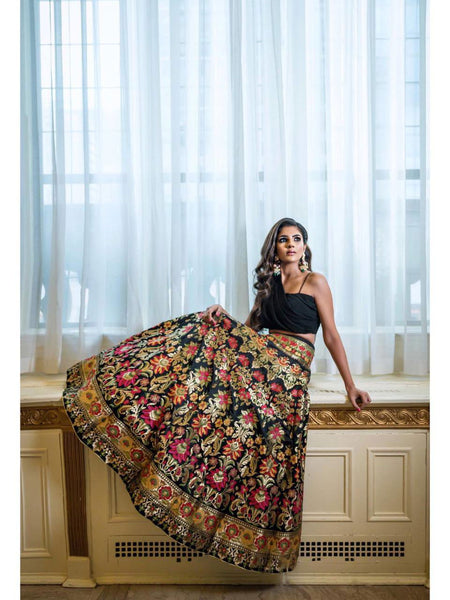 Black Party Wear Banarasi Weaving Designer Party Wear Lehenga - Ahesas