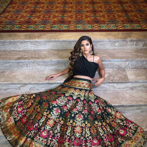 Black Party Wear Banarasi Weaving Designer Party Wear Lehenga - Ahesas